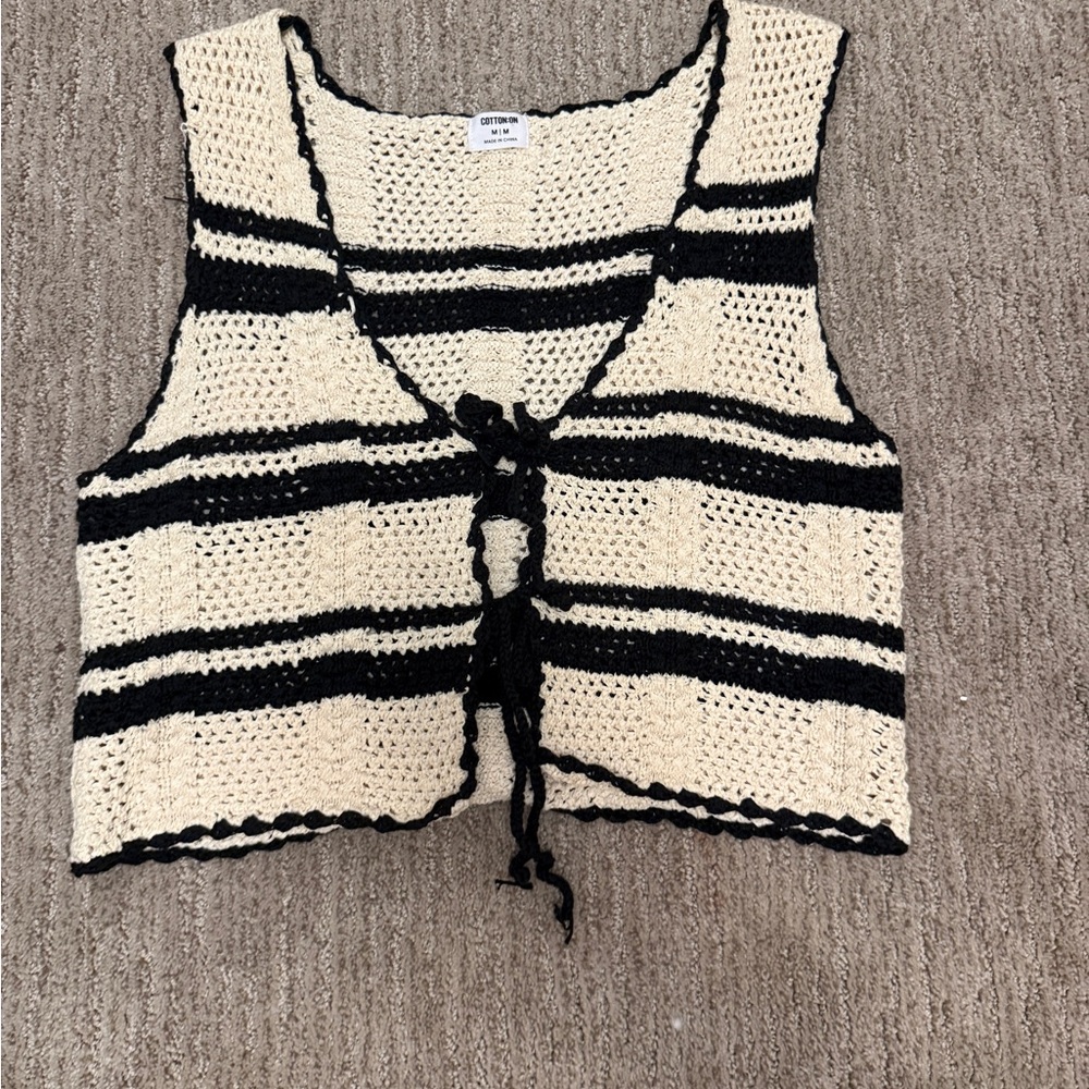 Cotton On Black and Cream Striped Knit Top